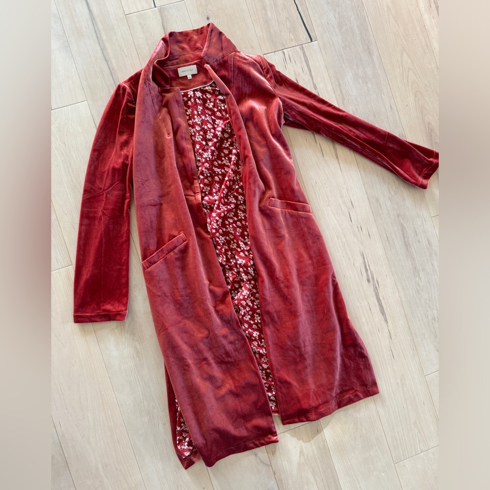 Like NEW! Only worn once. Small red velvet Skies Are Blue blazer coat.